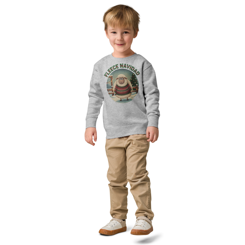 Fleece Navidad Toddler Ugly Christmas Sweater | Kids Crewneck Sweatshirt, Ages 2 to 7 Heather on-model boy