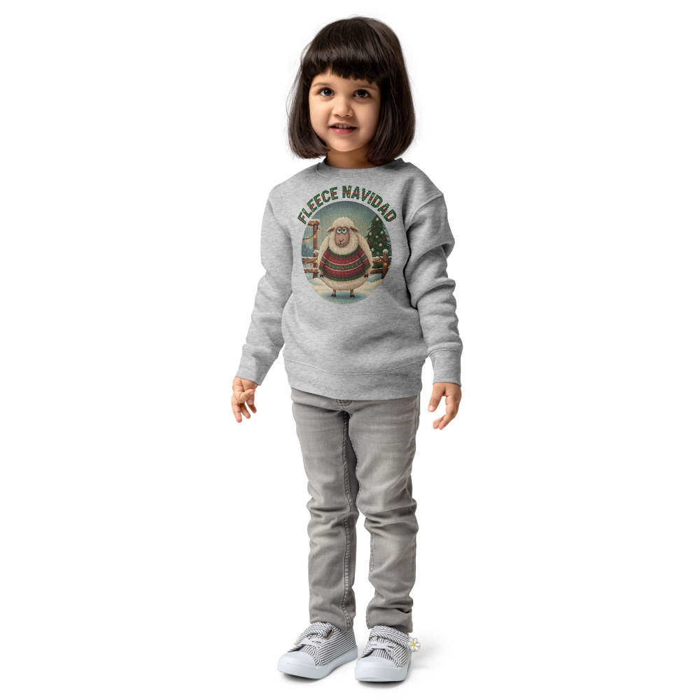 Fleece Navidad Toddler Ugly Christmas Sweater | Kids Crewneck Sweatshirt, Ages 2 to 7 Heather on-model girl