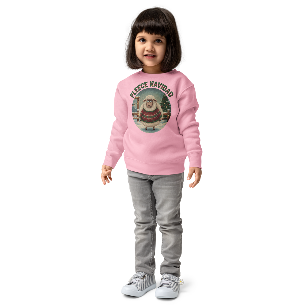 Fleece Navidad Toddler Ugly Christmas Sweater | Kids Crewneck Sweatshirt, Ages 2 to 7 Pink on-model girl