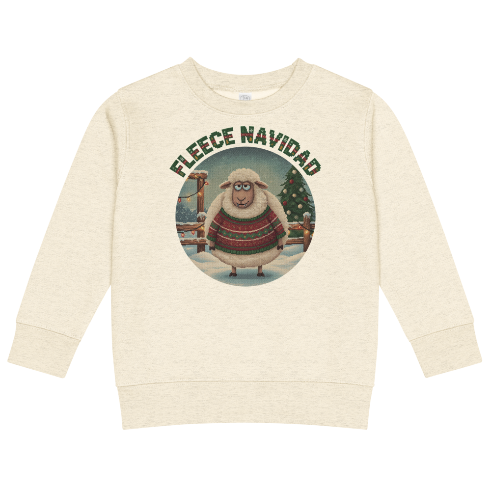 Fleece Navidad Toddler Ugly Christmas Sweater | Kids Crewneck Sweatshirt, Ages 2 to 7 Natural Heather flat