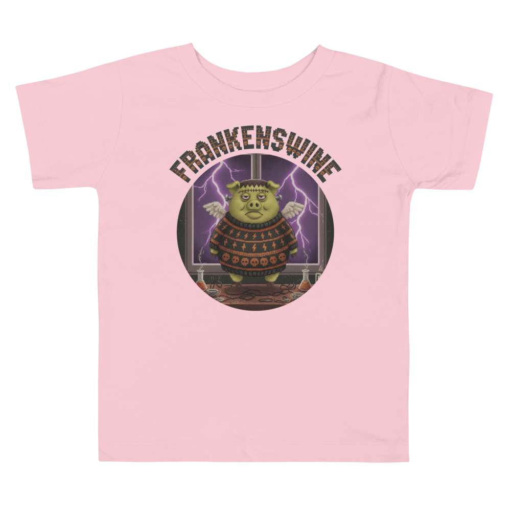 Frankenswine Toddler Halloween Shirt light pink flat
