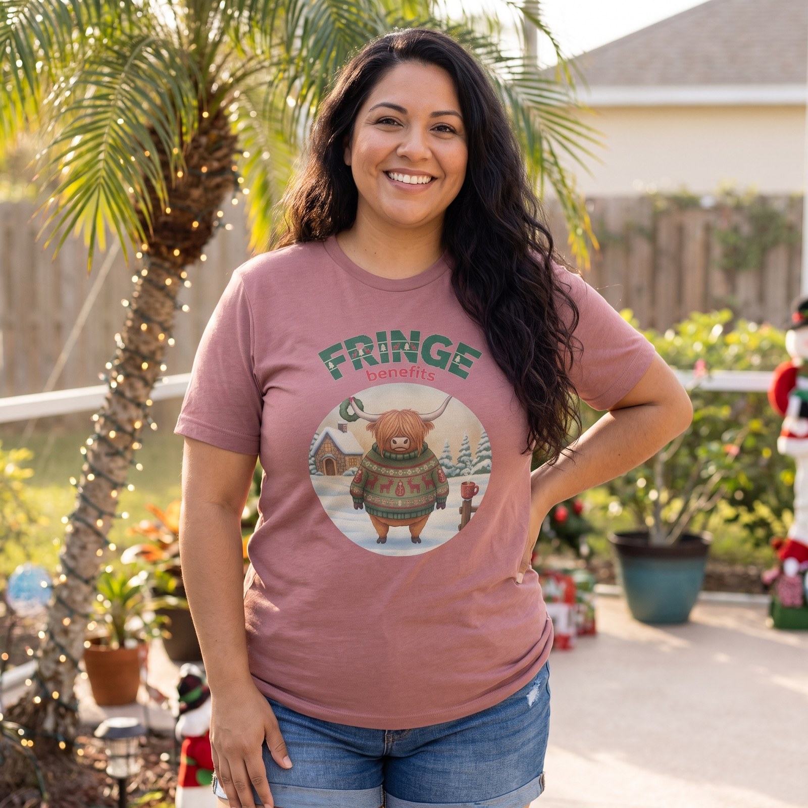 Plus size styling photo, Fringe Benefits Ugly Christmas Shirt