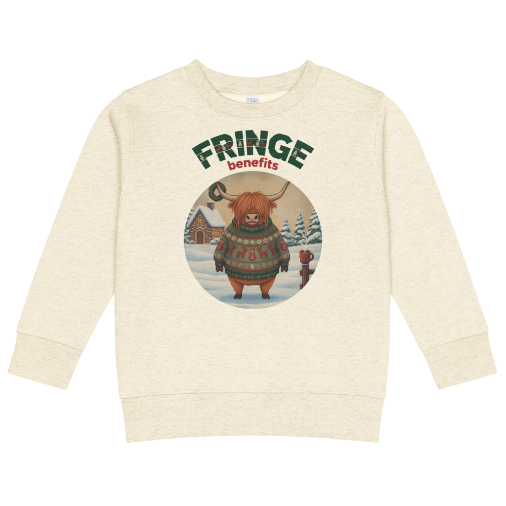 Fringe Benefits Toddler Ugly Christmas Sweater | Kids Crewneck Sweatshirt, Ages 2 to 7 Natural Heather flat