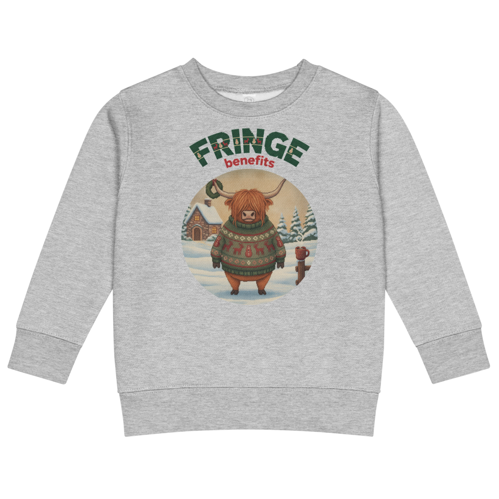Fringe Benefits Toddler Ugly Christmas Sweater | Kids Crewneck Sweatshirt, Ages 2 to 7 Heather flat