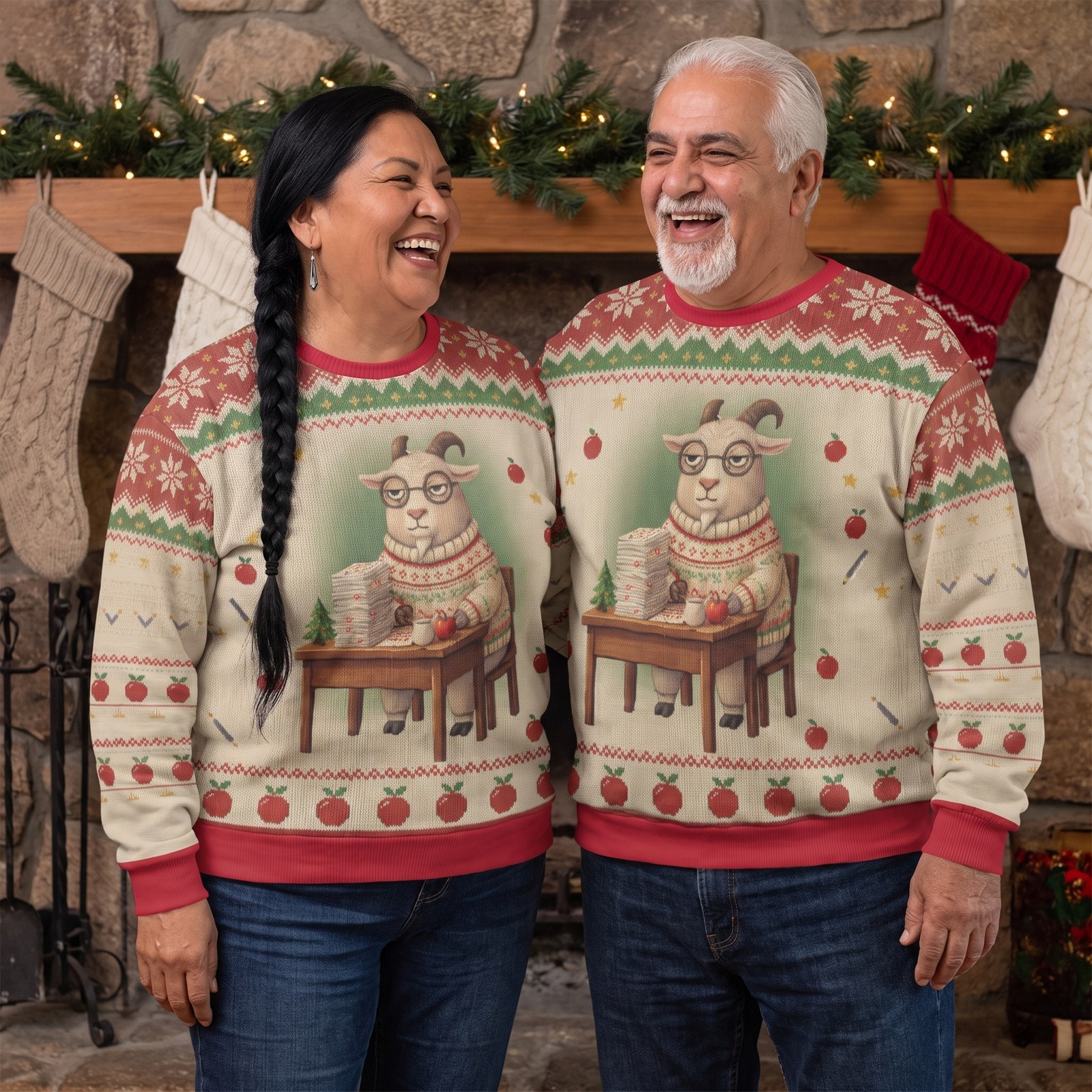 Plus size styling photo, G.O.A.T. Teacher Matching Ugly Christmas Sweaters for Couples