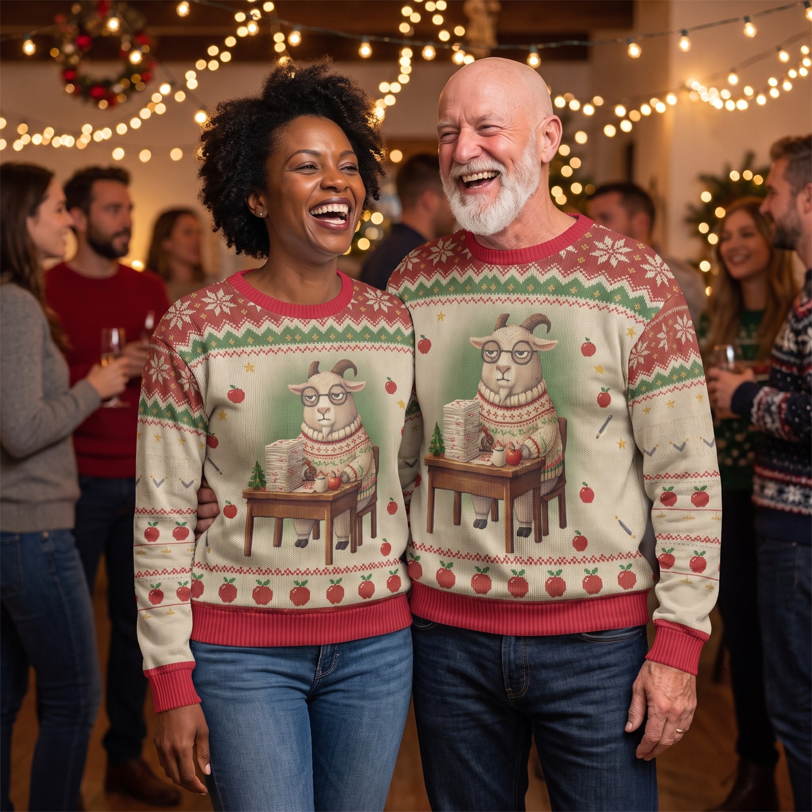 Styling photo, G.O.A.T. Teacher Matching Ugly Christmas Sweaters for Couples