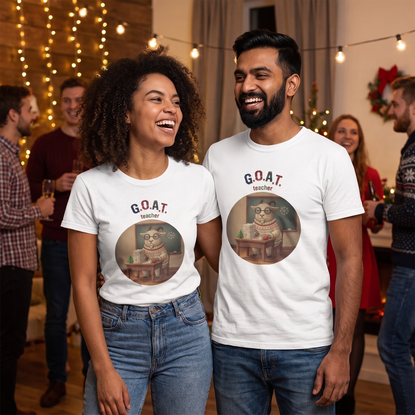 G.O.A.T. Teacher Matching Christmas Shirts for Couples | Two Funny Tees - Image 4