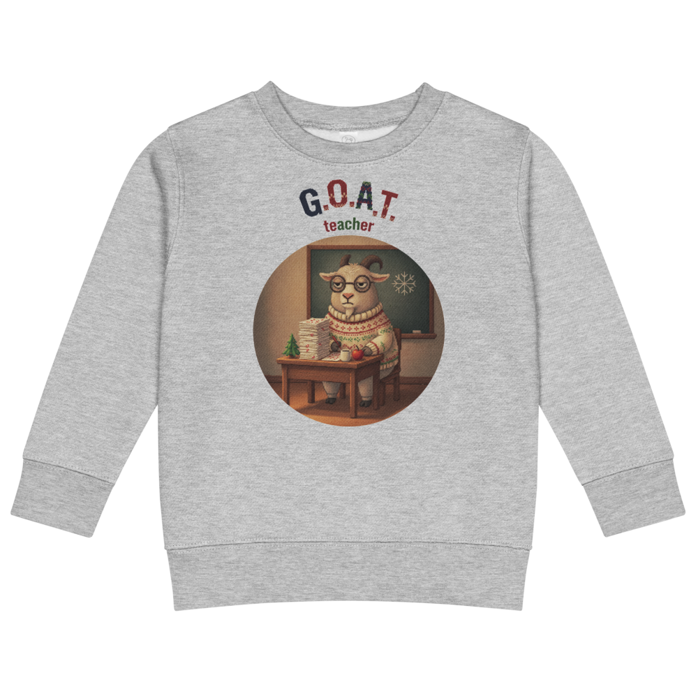 G.O.A.T. Teacher Toddler Ugly Christmas Sweater | Kids Crewneck Sweatshirt, Ages 2 to 7 Heather flat