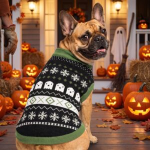 Dog wearing the Ghost Dog Halloween Sweater