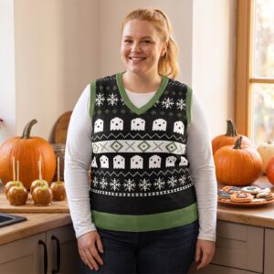Plus size styling photo, Ghost Vintage Halloween Sweater Vest for Men and Women