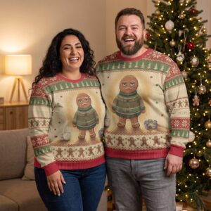 Plus size styling photo, Gingerbread Man Matching Ugly Christmas Sweaters for Couples
