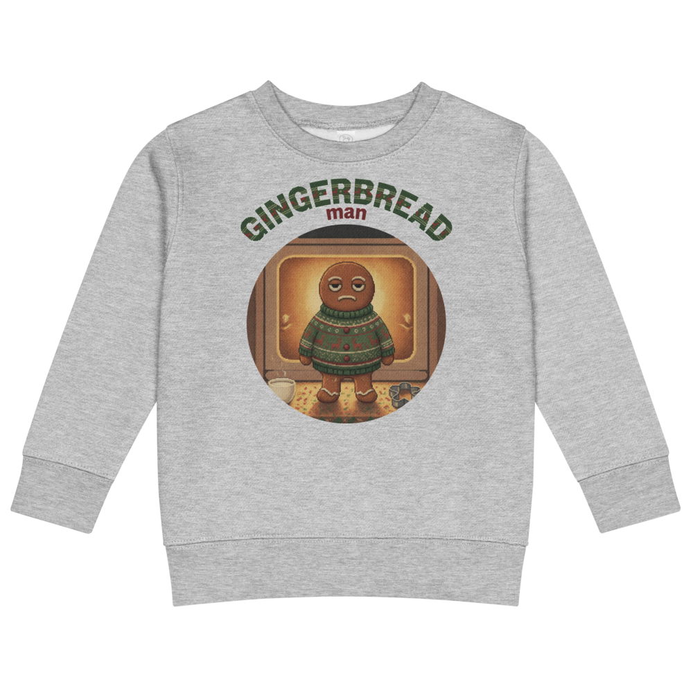 Gingerbread Man Toddler Ugly Christmas Sweater | Kids Crewneck Sweatshirt, Ages 2 to 7 Heather flat