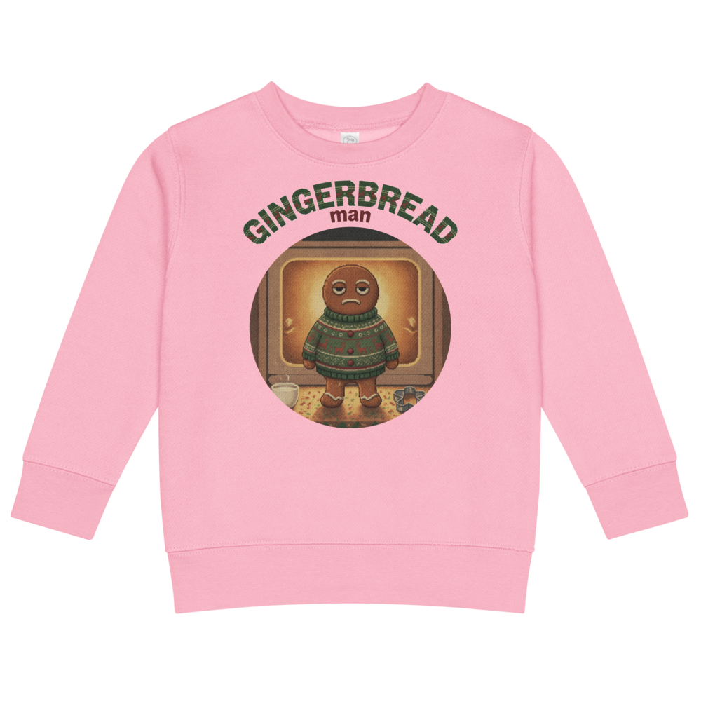 Gingerbread Man Toddler Ugly Christmas Sweater | Kids Crewneck Sweatshirt, Ages 2 to 7 Pink flat