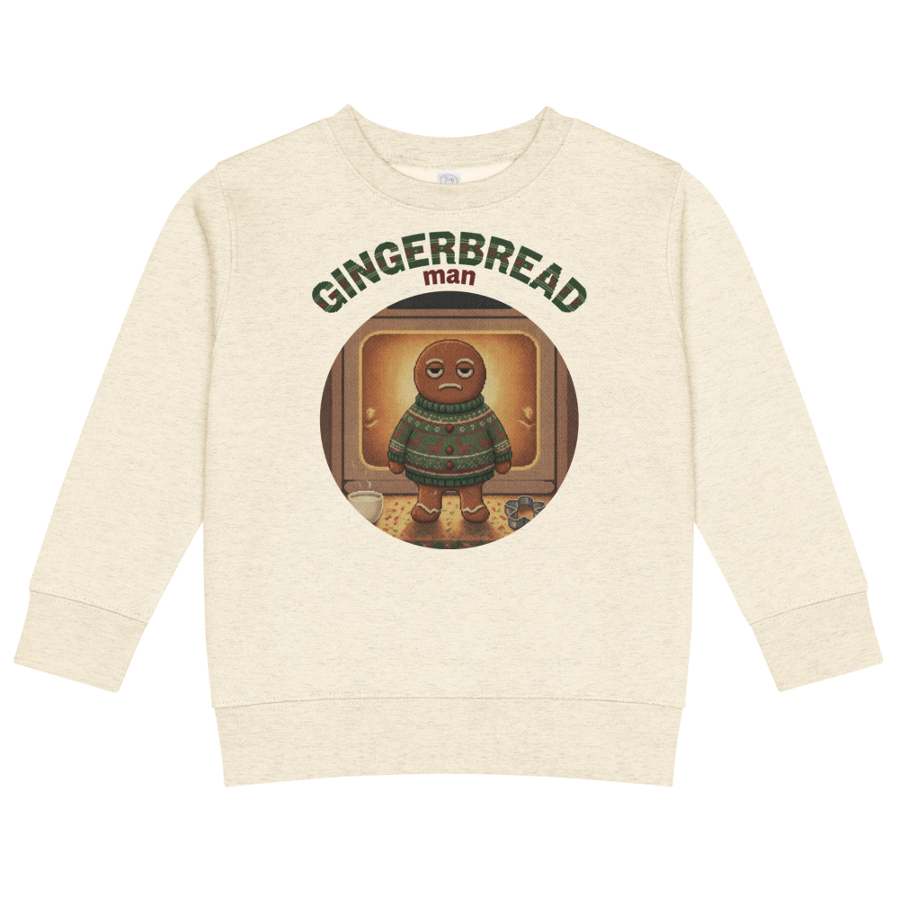 Gingerbread Man Toddler Ugly Christmas Sweater | Kids Crewneck Sweatshirt, Ages 2 to 7 Natural Heather flat