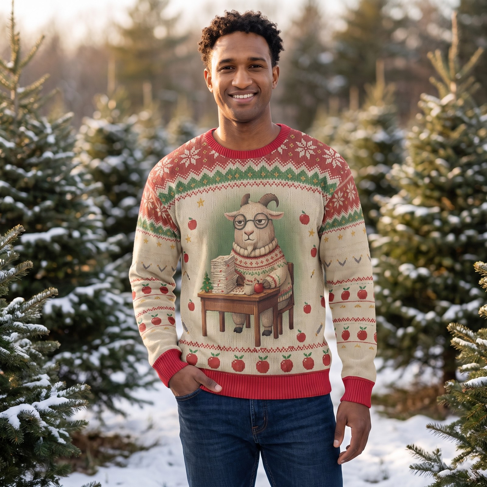 Styling photo, G.O.A.T. Teacher Ugly Christmas Sweater