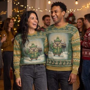 Styling photo, Green Bay Fan Matching Ugly Christmas Sweaters for Couples