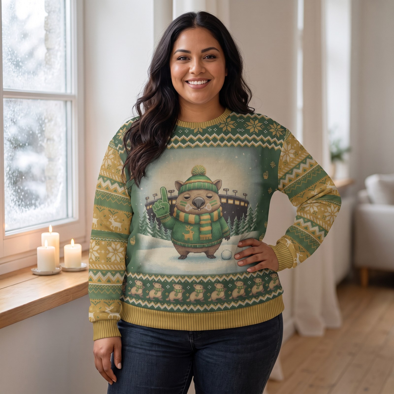 Plus size styling photo, Green Bay Fan Ugly Christmas Sweater
