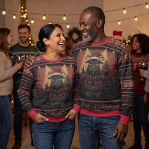 Styling photo, Hail Santa Matching Ugly Christmas Sweaters for Couples