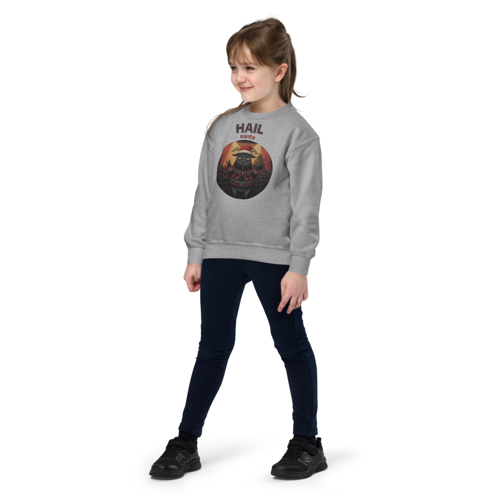 Hail Santa Kids Ugly Christmas Sweater | Youth Crewneck Sweatshirt Sport Grey on-model girl