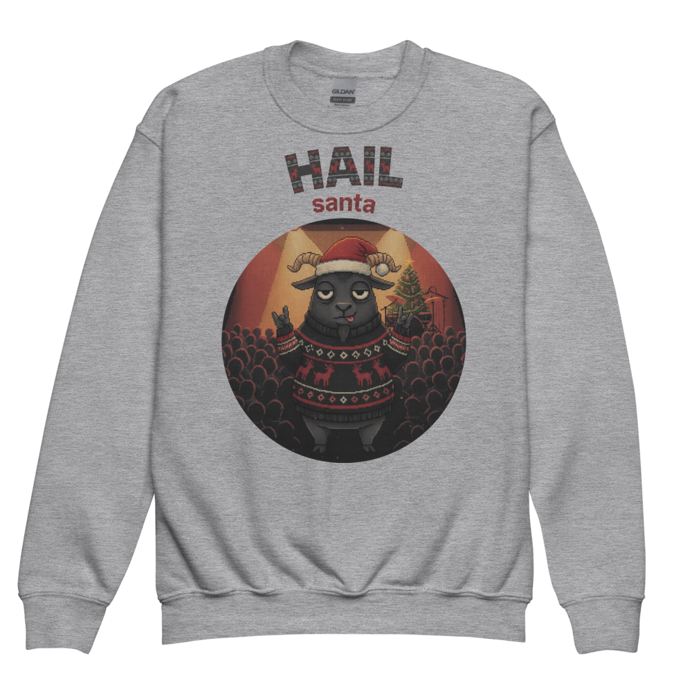 Hail Santa Kids Ugly Christmas Sweater | Youth Crewneck Sweatshirt Sport Grey flat