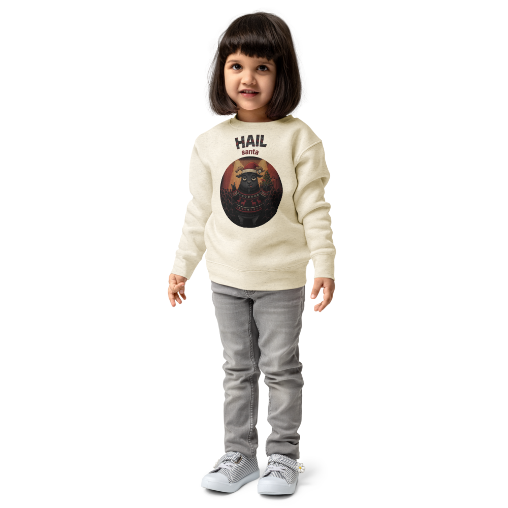Hail Santa Toddler Ugly Christmas Sweater | Kids Crewneck Sweatshirt, Ages 2 to 7 Natural Heather on-model girl