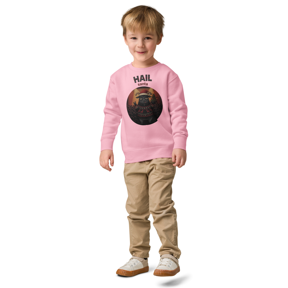 Hail Santa Toddler Ugly Christmas Sweater | Kids Crewneck Sweatshirt, Ages 2 to 7 Pink on-model boy