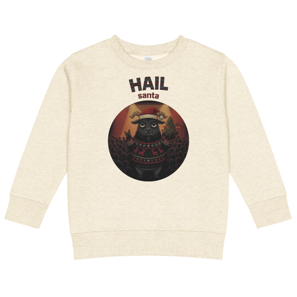 Hail Santa Toddler Ugly Christmas Sweater | Kids Crewneck Sweatshirt, Ages 2 to 7 Natural Heather flat