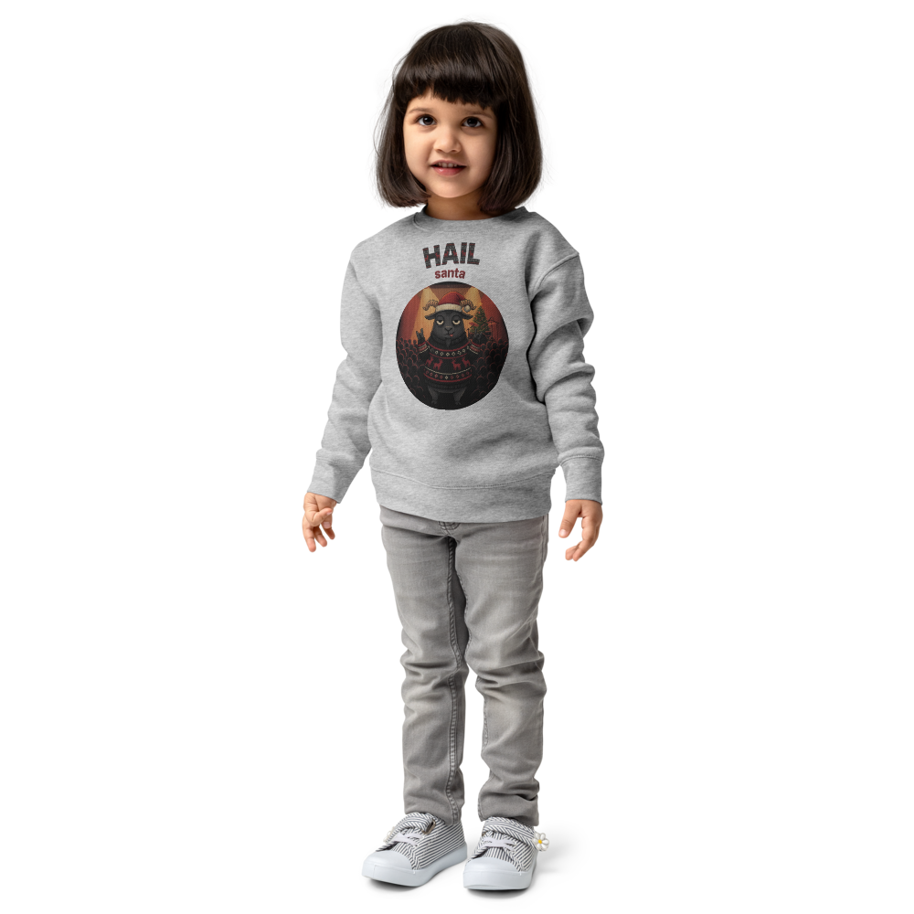 Hail Santa Toddler Ugly Christmas Sweater | Kids Crewneck Sweatshirt, Ages 2 to 7 Heather on-model girl
