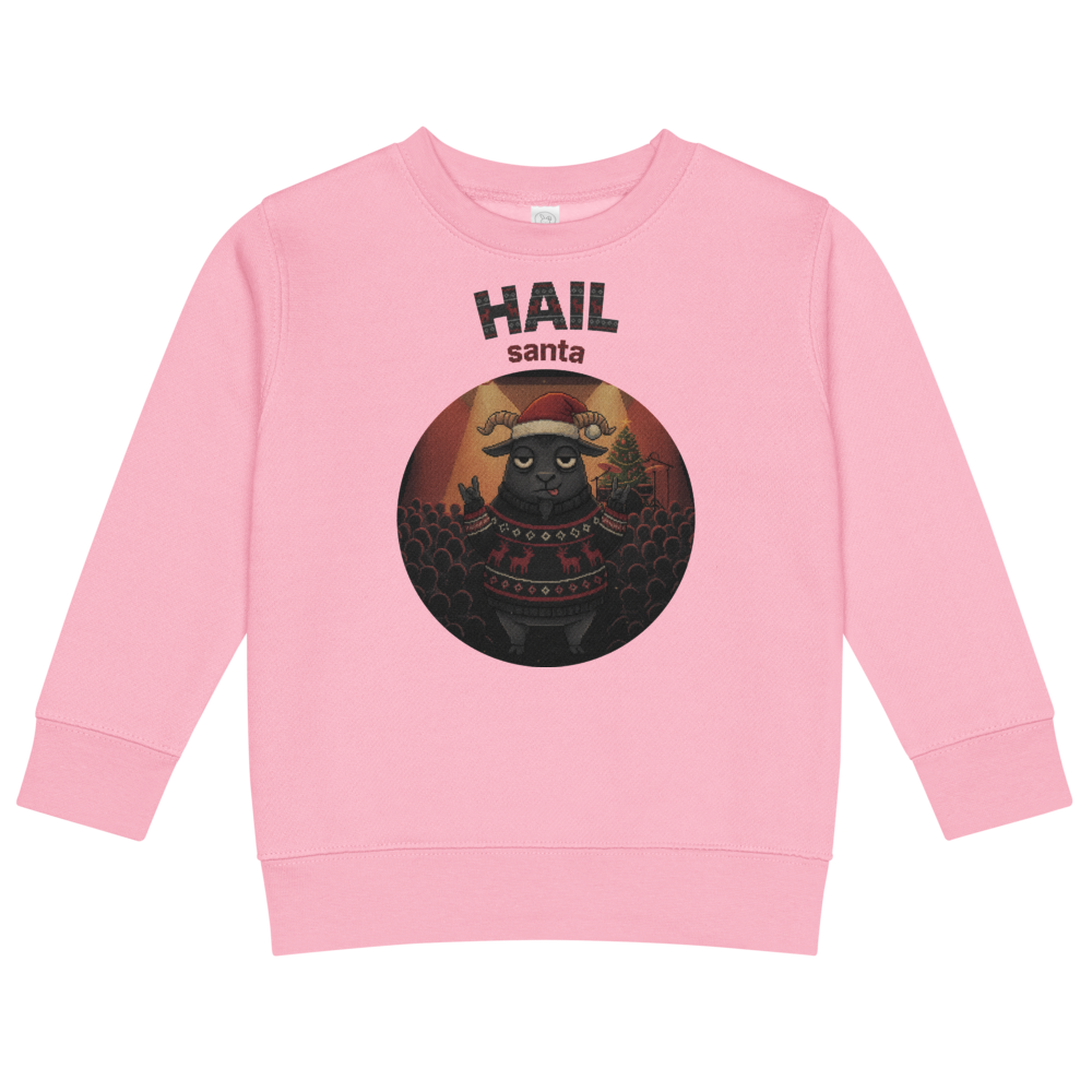 Hail Santa Toddler Ugly Christmas Sweater | Kids Crewneck Sweatshirt, Ages 2 to 7 Pink flat