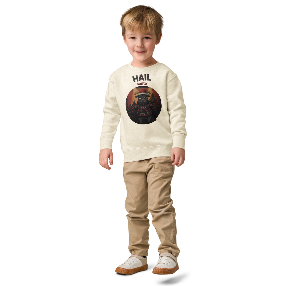 Hail Santa Toddler Ugly Christmas Sweater | Kids Crewneck Sweatshirt, Ages 2 to 7 Natural Heather on-model boy