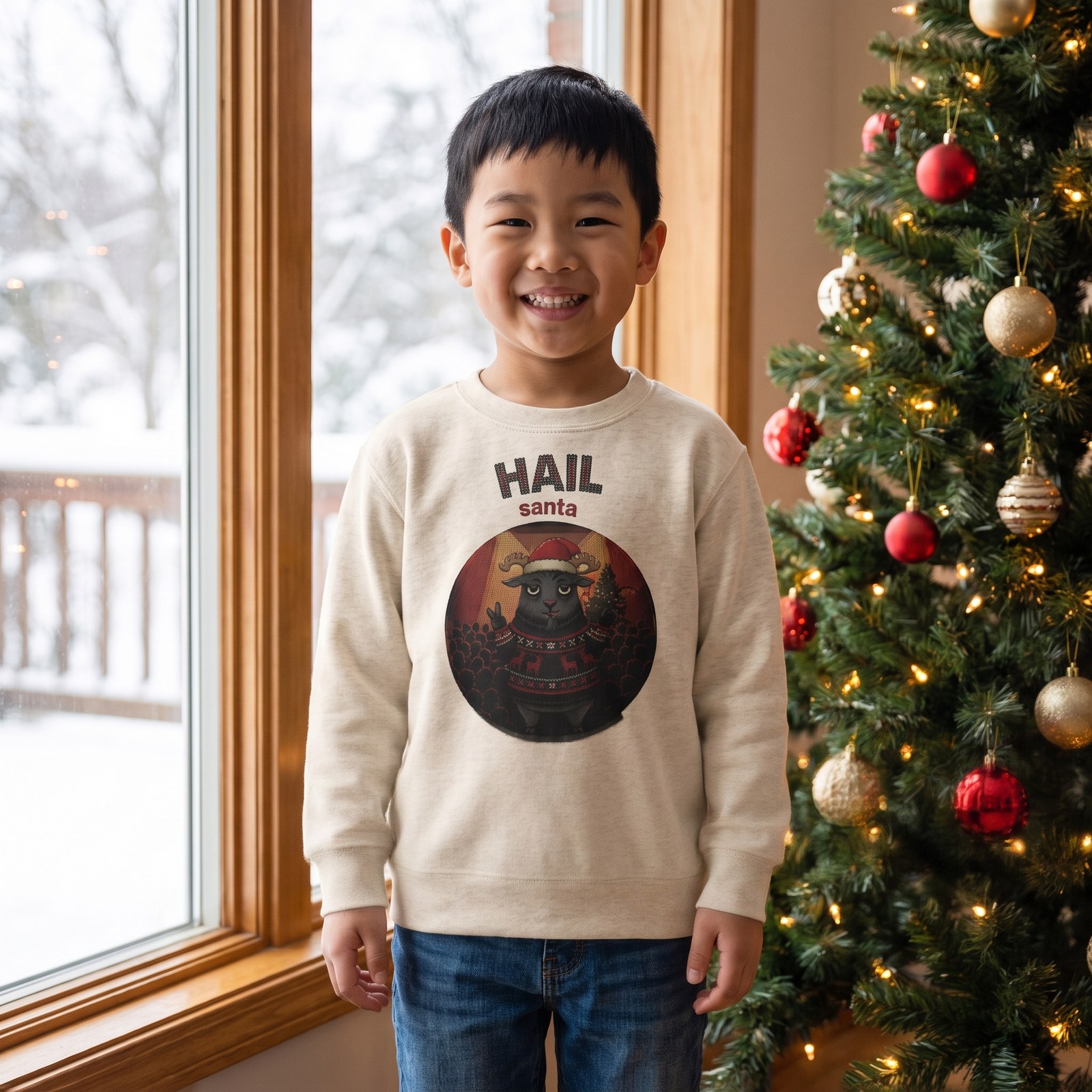 Styling photo, Hail Santa Toddler Ugly Christmas Sweater