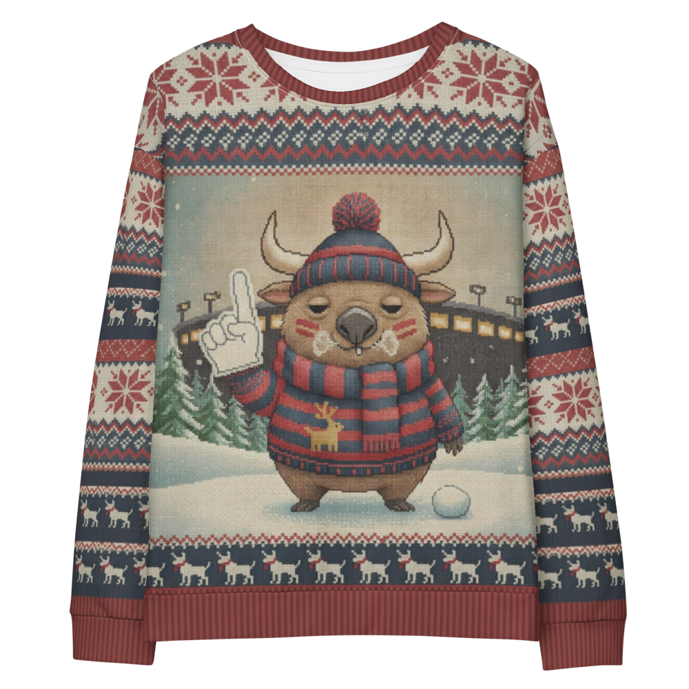 Houston Fan ugly Christmas sweatshirt, front flat