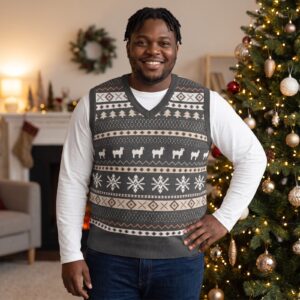 Plus size styling photo, Icelandic Sheep Christmas Sweater Vest for Men and Women