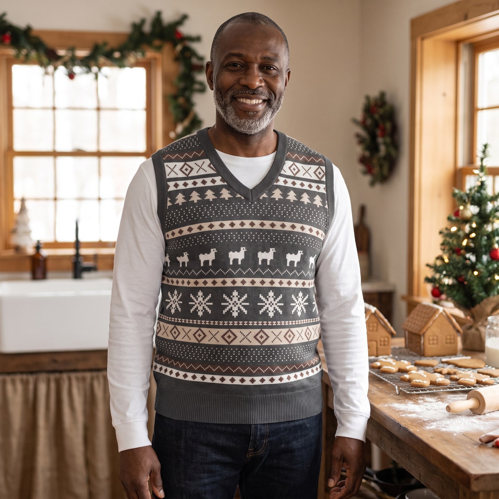 Styling photo, Icelandic Sheep Christmas Sweater Vest for Men and Women