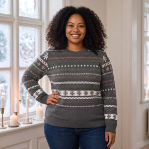 Plus size styling photo, Icelandic Yoke Vintage Fair Isle Christmas Sweater