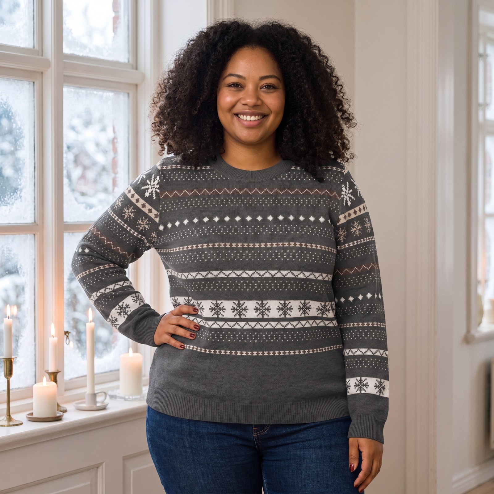Plus size styling photo, Icelandic Yoke Vintage Fair Isle Christmas Sweater
