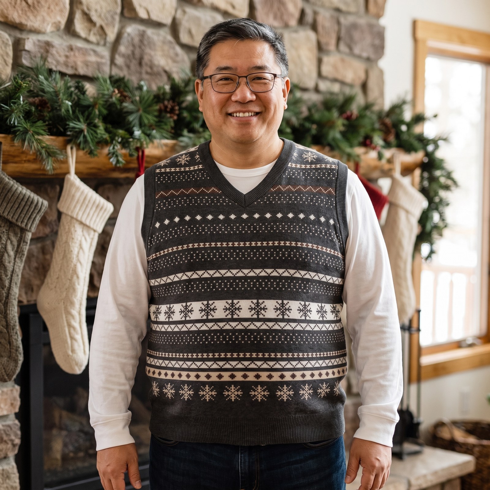 Plus size styling photo, Icelandic Yoke Christmas Sweater Vest for Men and Women