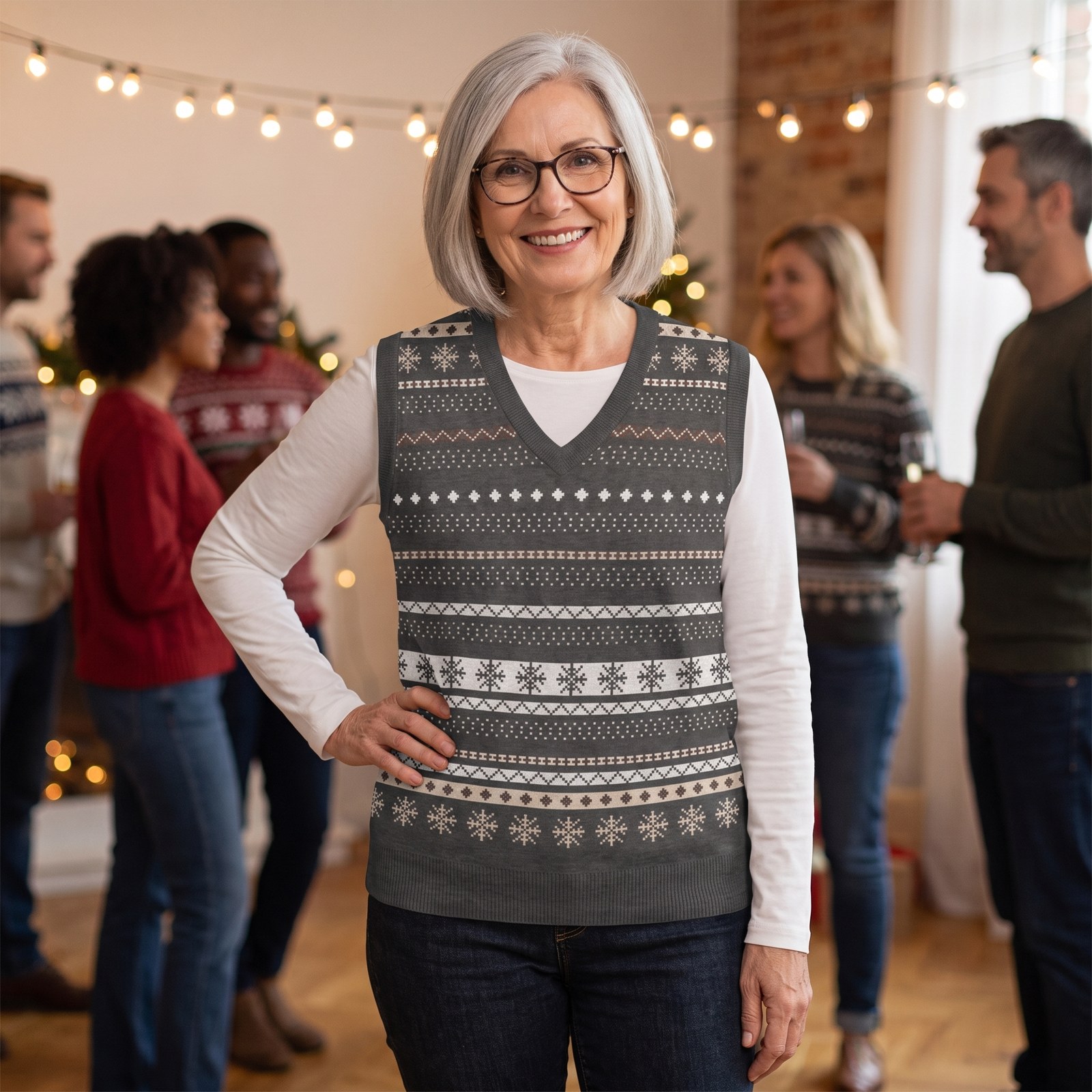 Styling photo, Icelandic Yoke Christmas Sweater Vest for Men and Women
