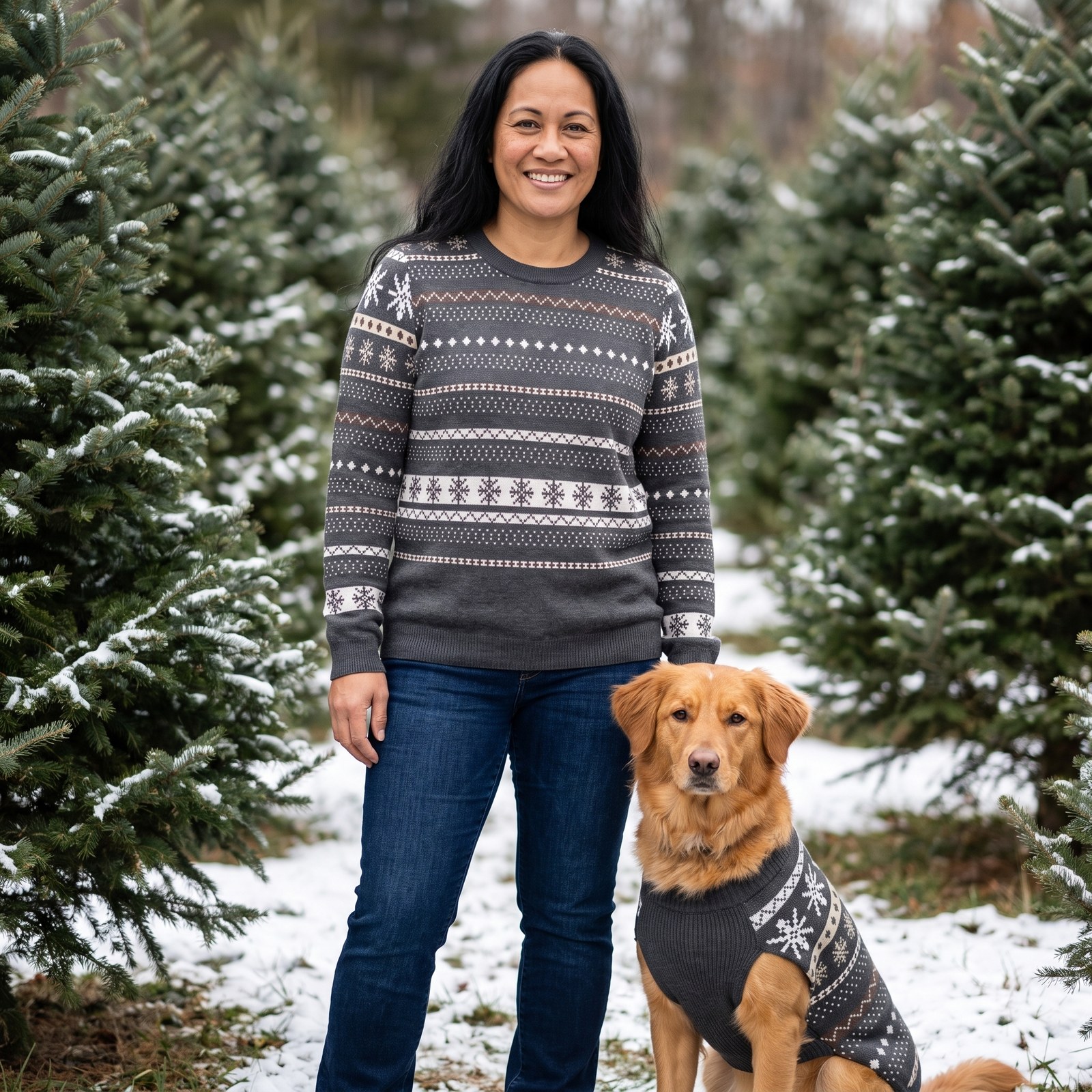 Styling photo, Icelandic Yoke Matching Christmas Sweaters for Dog and Owner