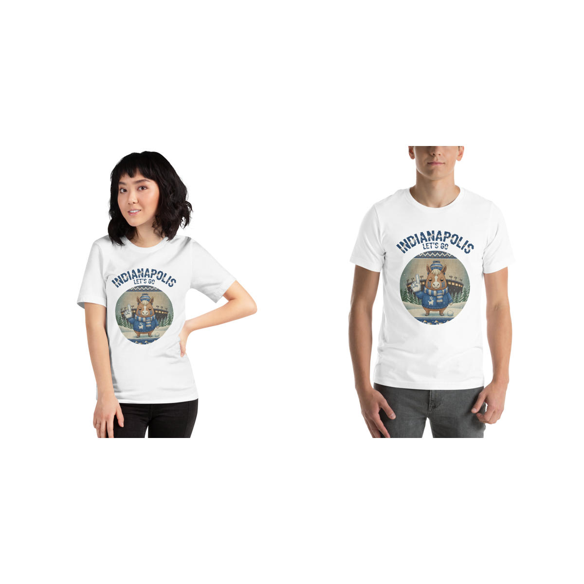 Indianapolis Fan matching Christmas tees for couples, pure white