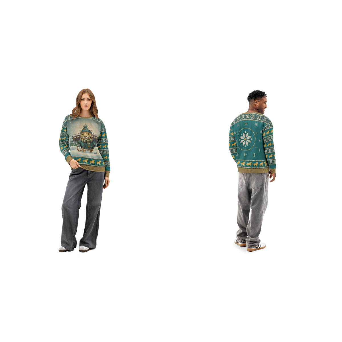 Jacksonville Fan matching ugly Christmas sweatshirts for couples
