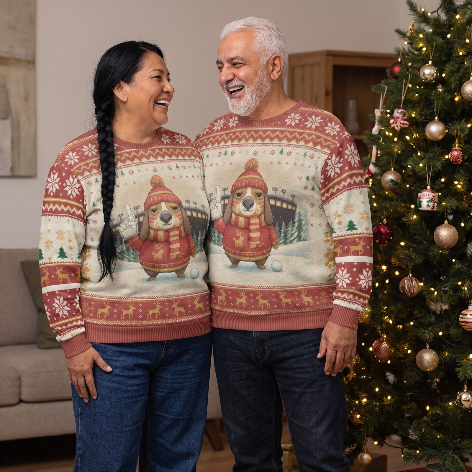 Plus size styling photo, Kansas City Fan Matching Ugly Christmas Sweaters for Couples