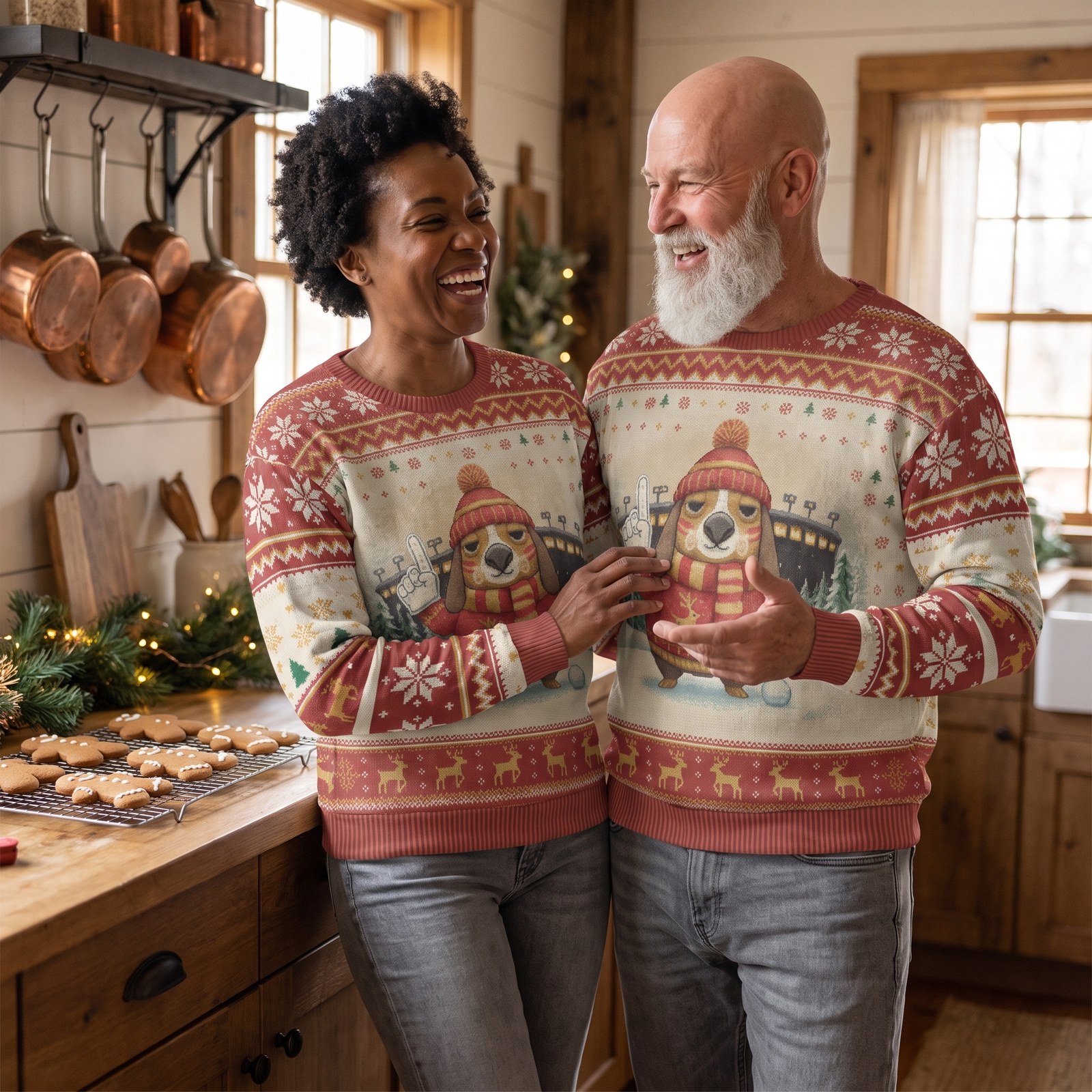 Styling photo, Kansas City Fan Matching Ugly Christmas Sweaters for Couples