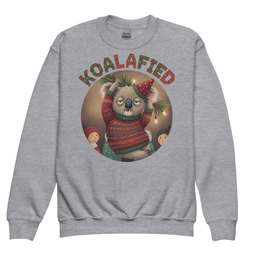 Koalafied Kids Ugly Christmas Sweater | Youth Crewneck Sweatshirt Sport Grey flat