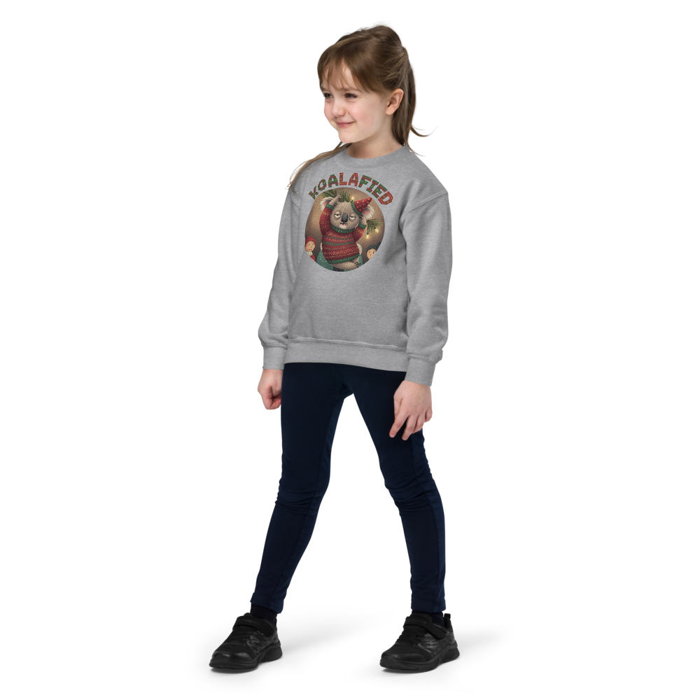 Koalafied Kids Ugly Christmas Sweater | Youth Crewneck Sweatshirt Sport Grey on-model girl