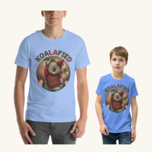 Koalafied matching parent and child Christmas set, adult and child versions side by side