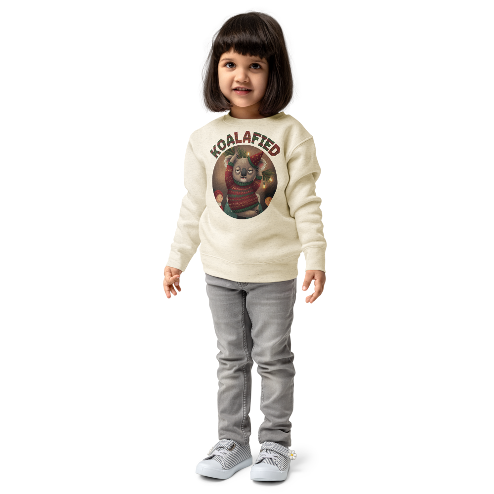 Koalafied Toddler Ugly Christmas Sweater | Kids Crewneck Sweatshirt, Ages 2 to 7 Natural Heather on-model girl