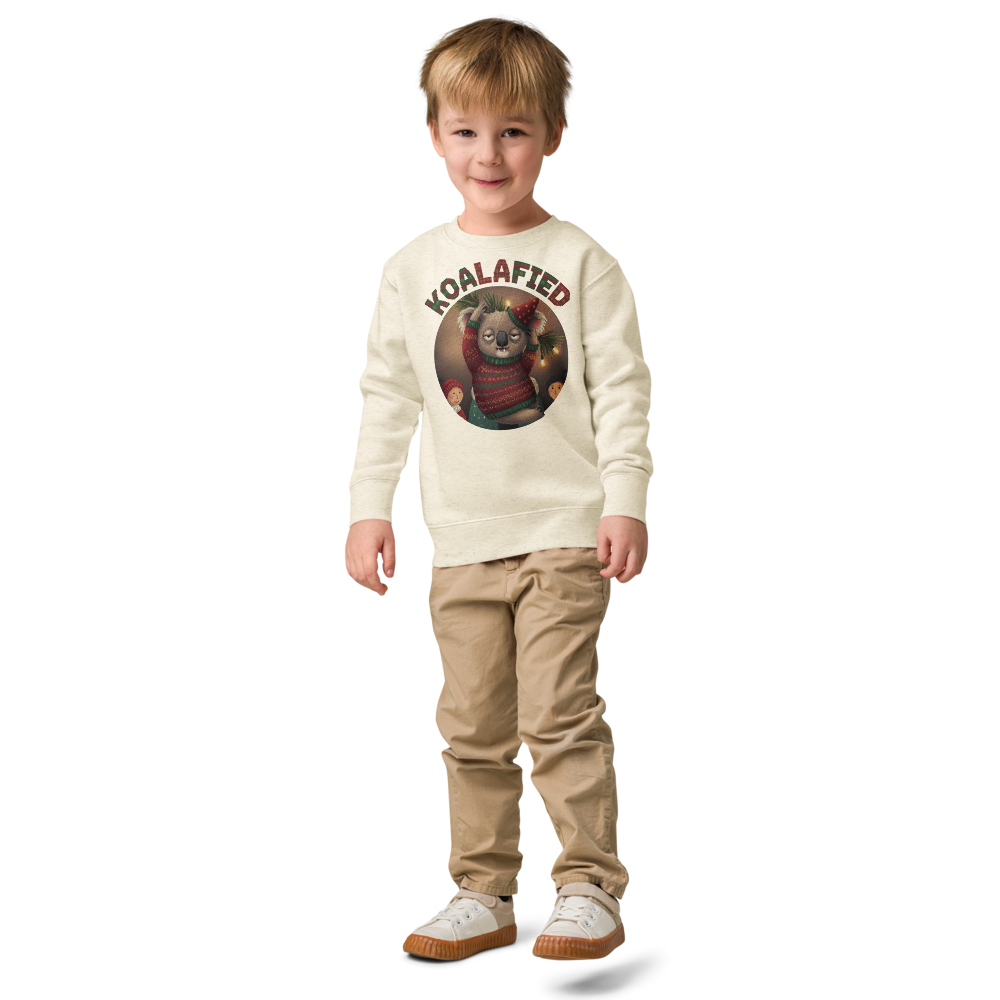 Koalafied Toddler Ugly Christmas Sweater | Kids Crewneck Sweatshirt, Ages 2 to 7 Natural Heather on-model boy