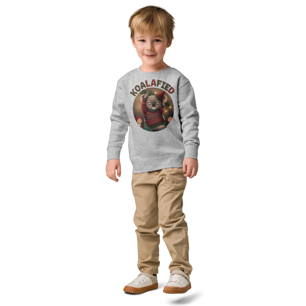 Koalafied Toddler Ugly Christmas Sweater | Kids Crewneck Sweatshirt, Ages 2 to 7 Heather on-model boy