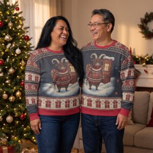 Plus size styling photo, Krampus Matching Ugly Christmas Sweaters for Couples